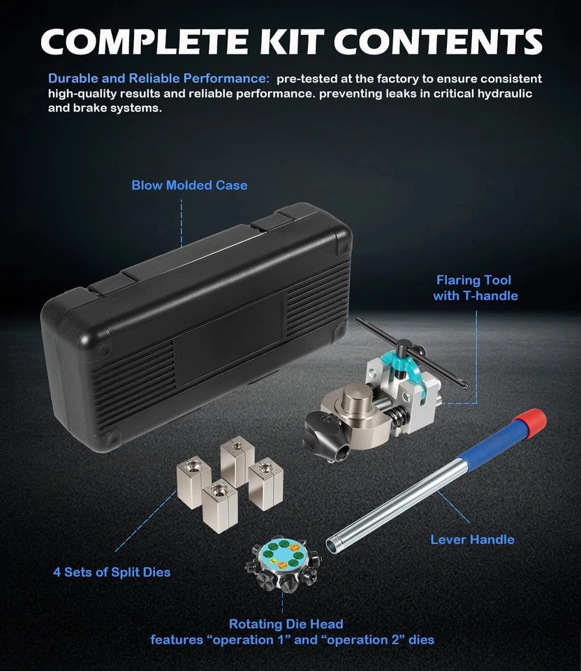 Brake Line Flaring Tool Single Bubble Flares For 3/16", 1/4", 5/16", 3/8" Tubing - Image 4 of 4