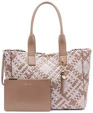 168 Calvin Klein Alysha Handbag Taupe Ivory Sort Woven PVC Bag