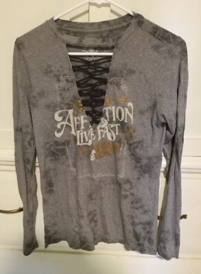 Affliction Live Fast Womens Size M Long Sleeve Cut Out Front