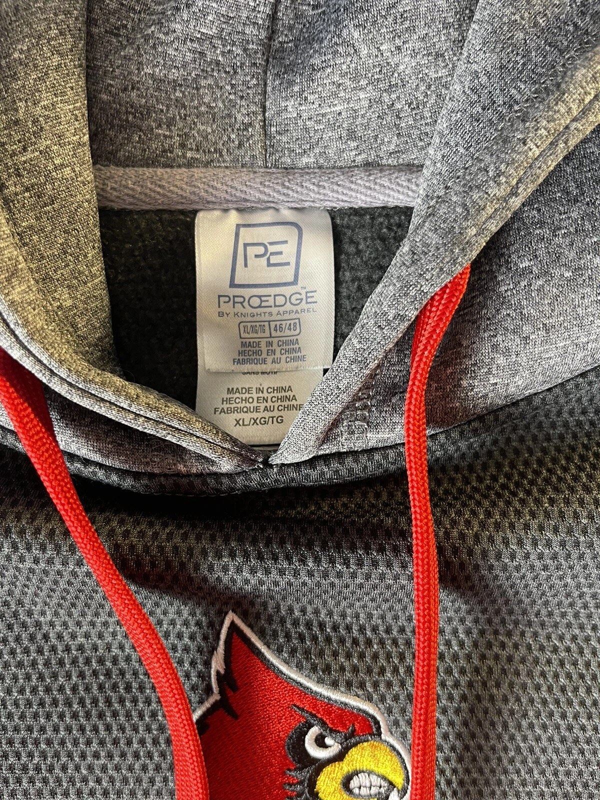 VETEMENTS Felpa con cappuccio uomo Louisville Cardinals ProEdge By Knights Apparel grigio rosso XL USATA IN OTTIME CONDIZIONI