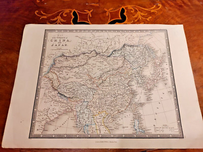 c1849 Karte Reiche von China und Japan antiker Kartendruck James Wyld handfarbig