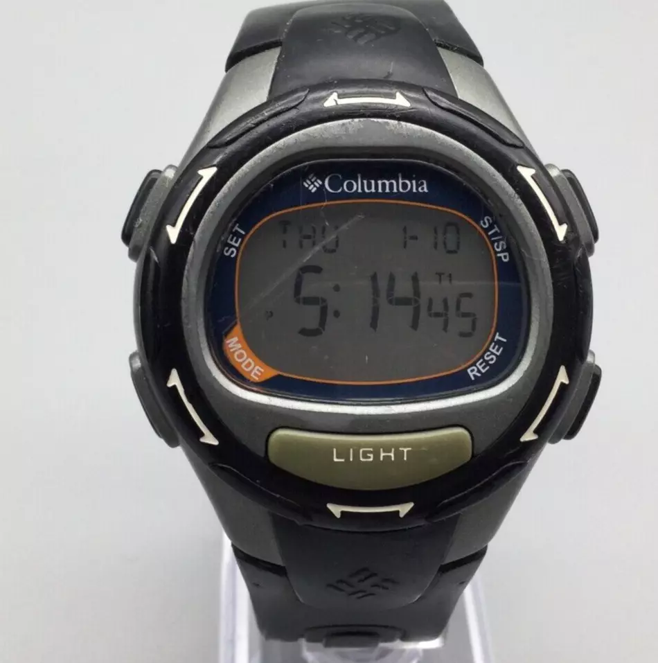 Columbia Digital Watch Men Silver Black Tone Timer 100M New