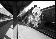 Vintage Train Negative Med Format Black & White Train in Station Engine #4878