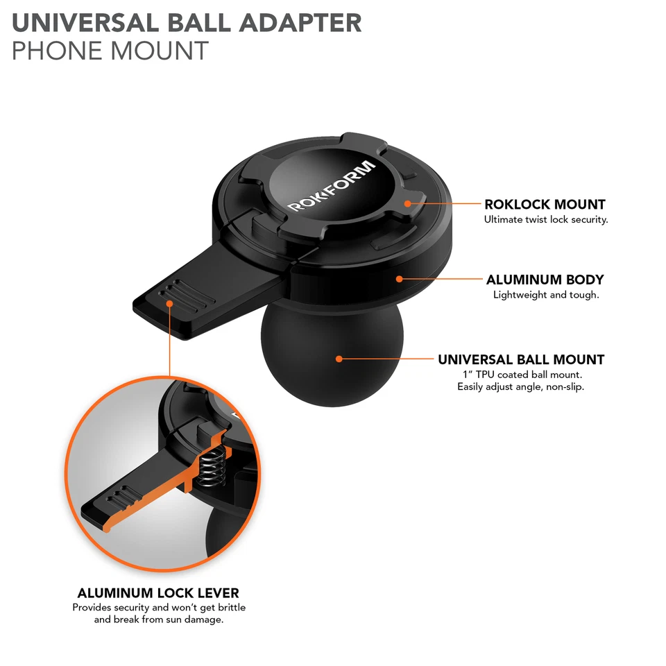 Universal Ball Mount Phone Holder Adapter Works Only with Rokform RokLock™ Cases - Image 4 of 4