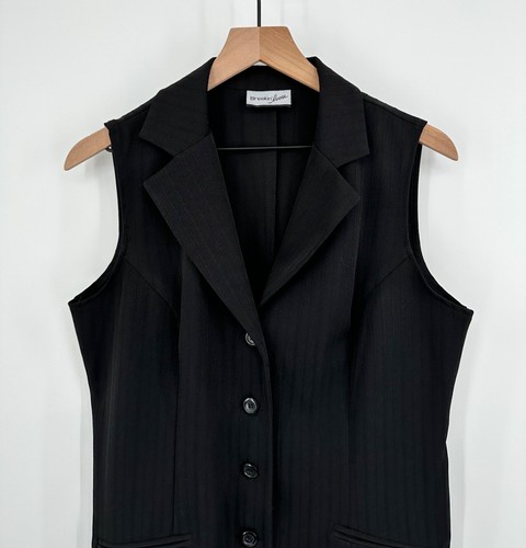 Chaleco Vintage Breakin' Suelto Abotonado Mujeres Negro Muesca Cuello Prendedor Rayas Y2K - Imagen 2 de 7