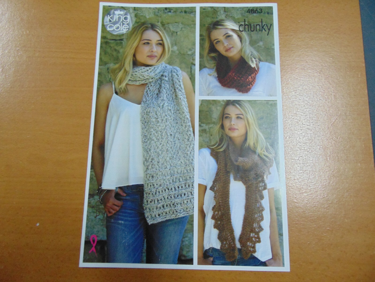 King Cole Chunky Accessories Pattern 4863 Scarf, Shawl and Snood. 3 Designs