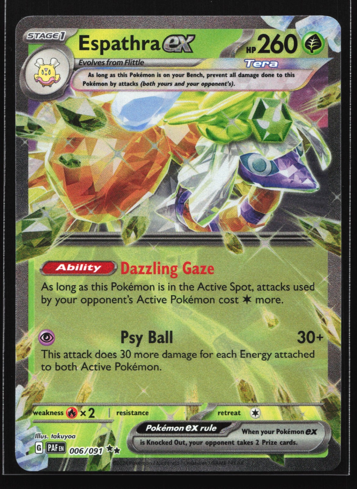 Pokemon Espathra ex 006/091 Paldean Fates Double Rare Holo NM