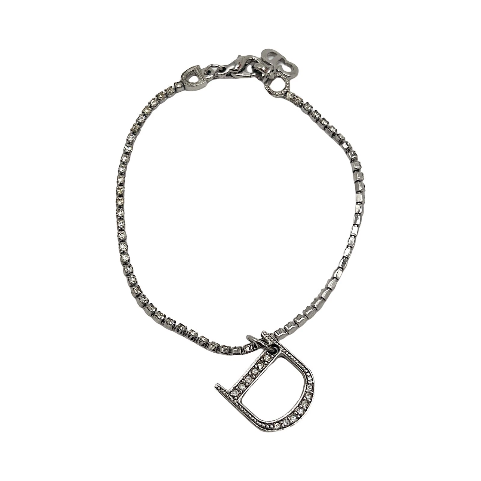 Bracciale Dior Logo Argento Diamante Cristallo Obliquo Tennis Catena D Charm Vintage