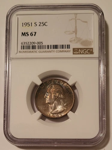 1951 S Washington Quarter MS67 NGC Toned