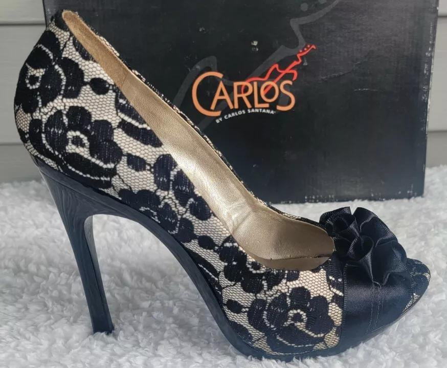 CARLOS SANTANA Womens Shoes SZ 8.5 Black Lace High Heels Stiletto Prestige