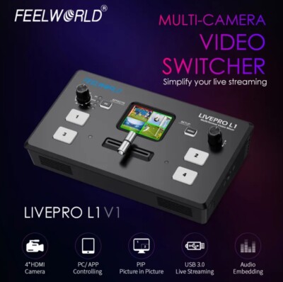 Feelworld LIVEPRO L1 V1 Live Stream Switcher 4 HDMI Input LCD Screen Video USA