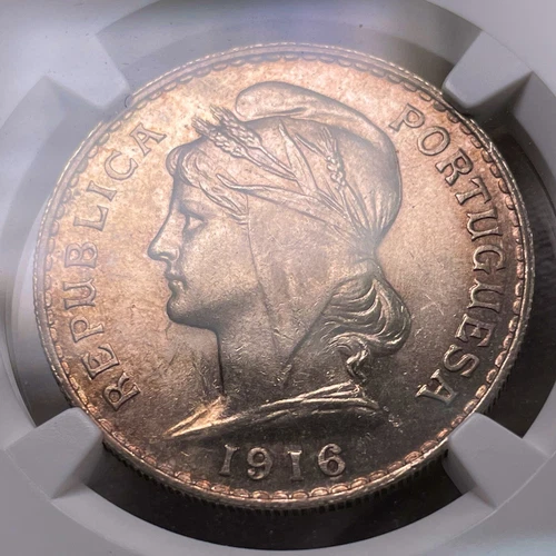 🇵🇹 Portugal 50 Centavos 1916 Glorious Gold-Orange Toning Choice UNC NGC MS63