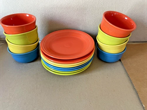 8 Fiestaware Fiesta Dinner Plate 10 1/2" & 24 Oz Salad Bowls Color Matching Used