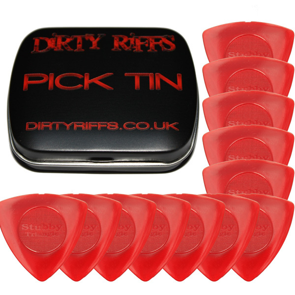 12 x Dunlop Tri Stubby Guitar Picks / Plectrums - 1.50mm Red In A Handy Pick Tin