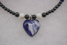 Paint Drip Necklace and Earring Set with Hematite-Purple and White