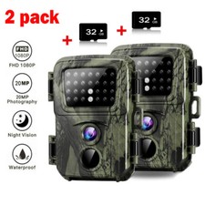 2PCS 24MP Hunting Game Trail Camera 1080P Wildlife Outdoor Cam Night Vision 32GB
