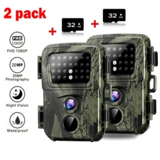 2PCS 24MP Hunting Game Trail Camera 1080P Wildlife Outdoor Cam Night Vision+32GB
