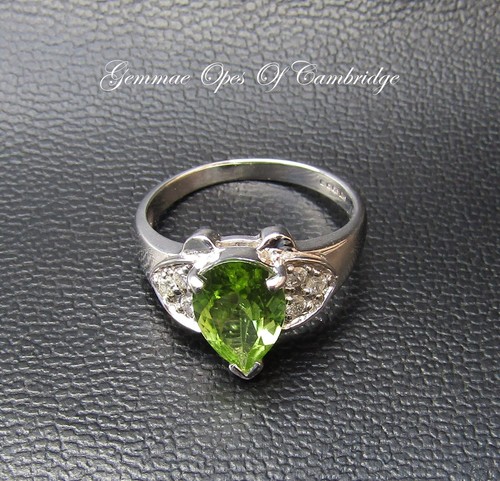 9ct White Gold Peridot and Diamond Ring Pear Cut Size N 3.11g Certified 9k - Picture 6 of 11