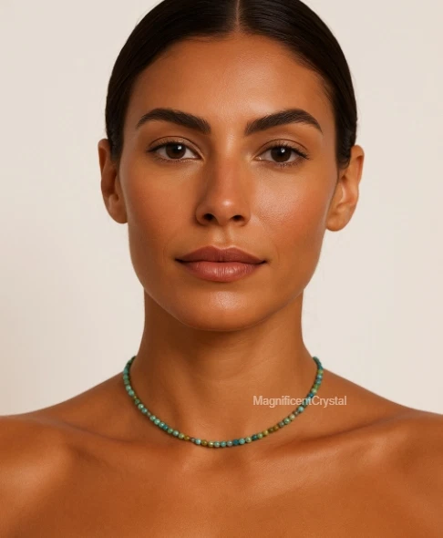 Gargantilla Turquesa Natural 2mm Cuentas Piedra Natal Diciembre Joyería Energía Amor Regalo Foto 4 de 4