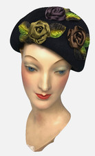 NWT NOS Louise Green Limited Edition 7 Of 27 Felt Beret Moody Goth Roses