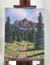 Landschaft Alpen Wiese Gemälde Original Wald Fichte Sonnenlicht Bild Unikat