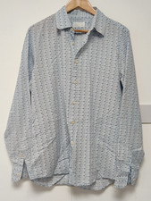 Prada Milano UCM608 Blue Heart Print Cotton Shirt 16.5 42 Made In Italy