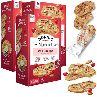 Thinaddictives Almond Thin Cookies, Cranberry Almond Biscotti   3 Boxes, 4.4 oz