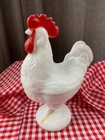Westmoreland Milk Glass 9" Standing Rooster Candy Dish Red Painted Comb VTG MCM