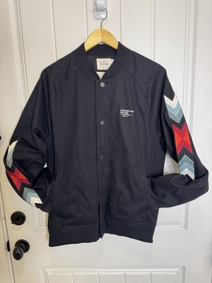Strivers Row Varsity Bomber Jacket Black Embroidered Sleeves Men's Size L Rare