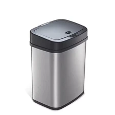 NINESTARS Motion Sensor Trash Can Black Stainless Steel Rectangular Shape 3 Gal.