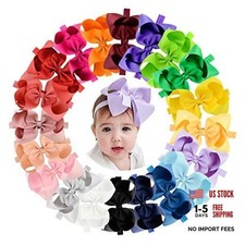 20pcs Baby Girls Grosgrain Ribbon Hair Bows Headbands 6" Elastic Hair Band