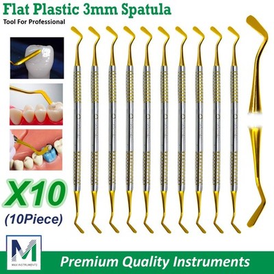 Dental Flat Plastic Composite Filling Instruments Titanium Coated Tips Set of 10