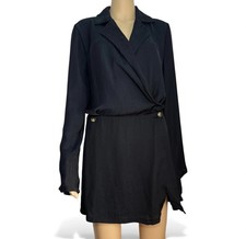 Free People Size 10 Shirt Dress Long Sleeve Black Button Detail Wrap Front $128 