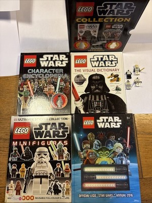 Star Wars Lego Buch Konvolut x 4 plus 4 Mini Figuren (Truppen) & 2 Lichtschwerter