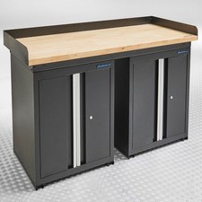 Datona  Werkbank Bambus 150 cm + 2 abschlie&szlig;baren Werkzeugschr&auml;nken  schwarze