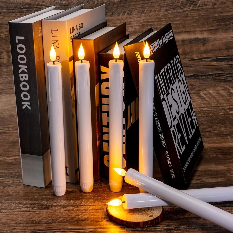 Battery Operated Taper Candles, Remote Control, White, 9.6" - Image 4 of 4