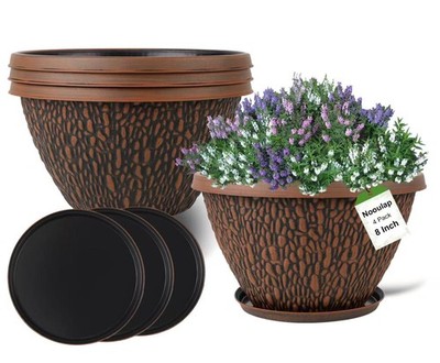 4 Pack 8 Inch Plant Pots Outdoor Indoor, Small Flower Pots with Drainage Hole...