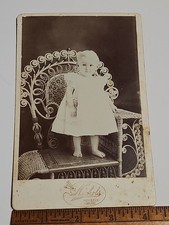 Antique Texas Cabinet Card Baby Portrait Nichols Industry TX Wicker Chair