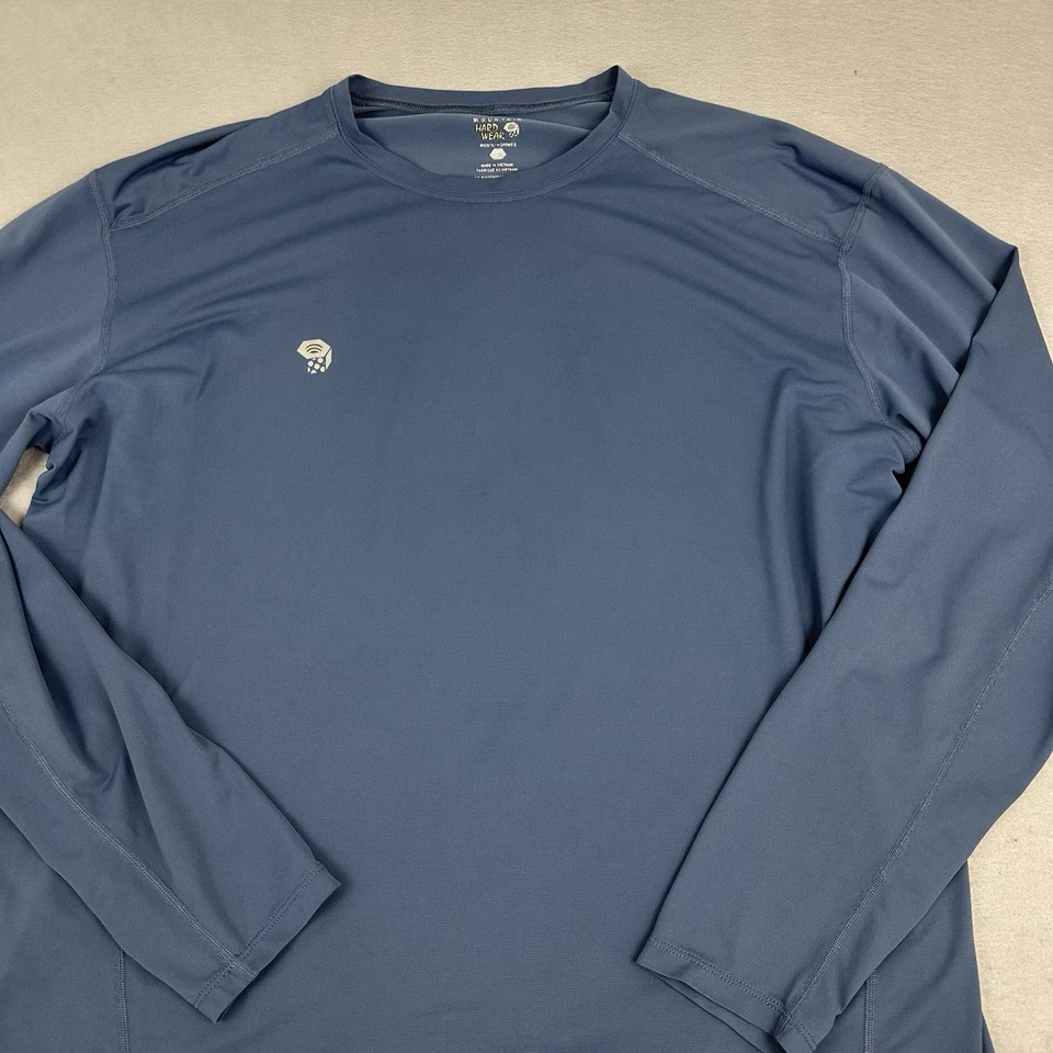 Mountain Hardwear Shirt Men Extra Large Blue Solid Logo Crew Neck Long Sleeve XL - Image 2 of 4