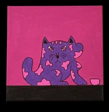 Cat Painting On Stretched Canvas Purple And Pink Original Acrylic Painting