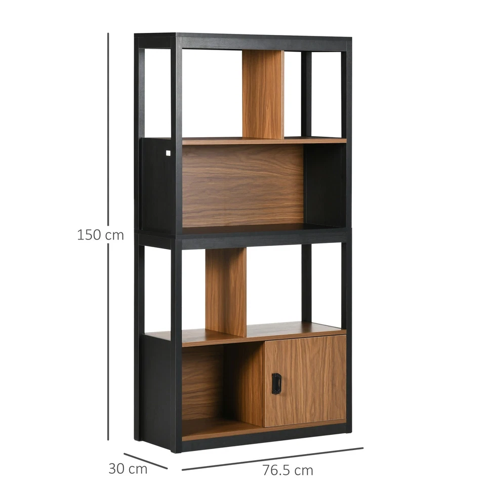 HOMCOM 4-Tier Bookshelf Freestanding Bookcase W/ Storage for Study Walnut Brown - Image 3 of 4