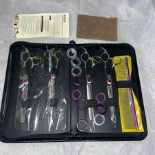 Dog Grooming Scissors Set 7.5 in Professional Curved Thinning Straight Chunke...