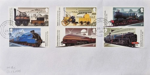 GB 2025 Commemorative Set of very fine used Steam Locomotives stamps on envelope