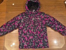 Columbia Girls M 10/12 Ski Jacket Gray Pink Camo Insulated Hooded Winter Coat