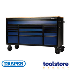 Image of Draper 10747 Bunker 15-Drawer Workbench Roller Tool Cabinet 61" Blue
