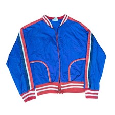   Vtg 70s Sears The Boys Shop Blue Striped Windbreaker Track Jacket Size 10 Retro