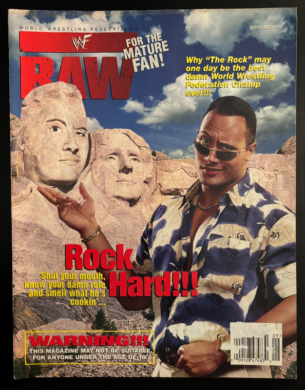 WWF RAW Magazine-September 1998 - The Rock Mt. Rushmore!  Poster still attached!