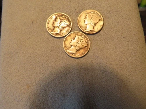 3 1931 Mercury Dimes. Fine+