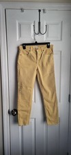 LOFT Women's Skinny Cropped Pants Yellow Cotton Twill Button Zip Slim Pockets