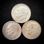 90% Silver - 1964 Roosevelt Dime - 3 Dimes - Circulated Condition - 05-26